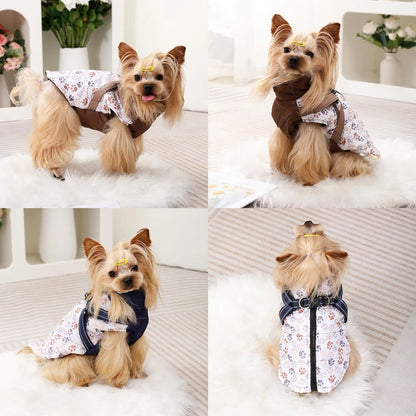 Winter Warm Pet Dog Coat For Small Medium Dogs Cat Jacket with Harness Puppy Foorprint Windproof Clothing French Bulldog Costume