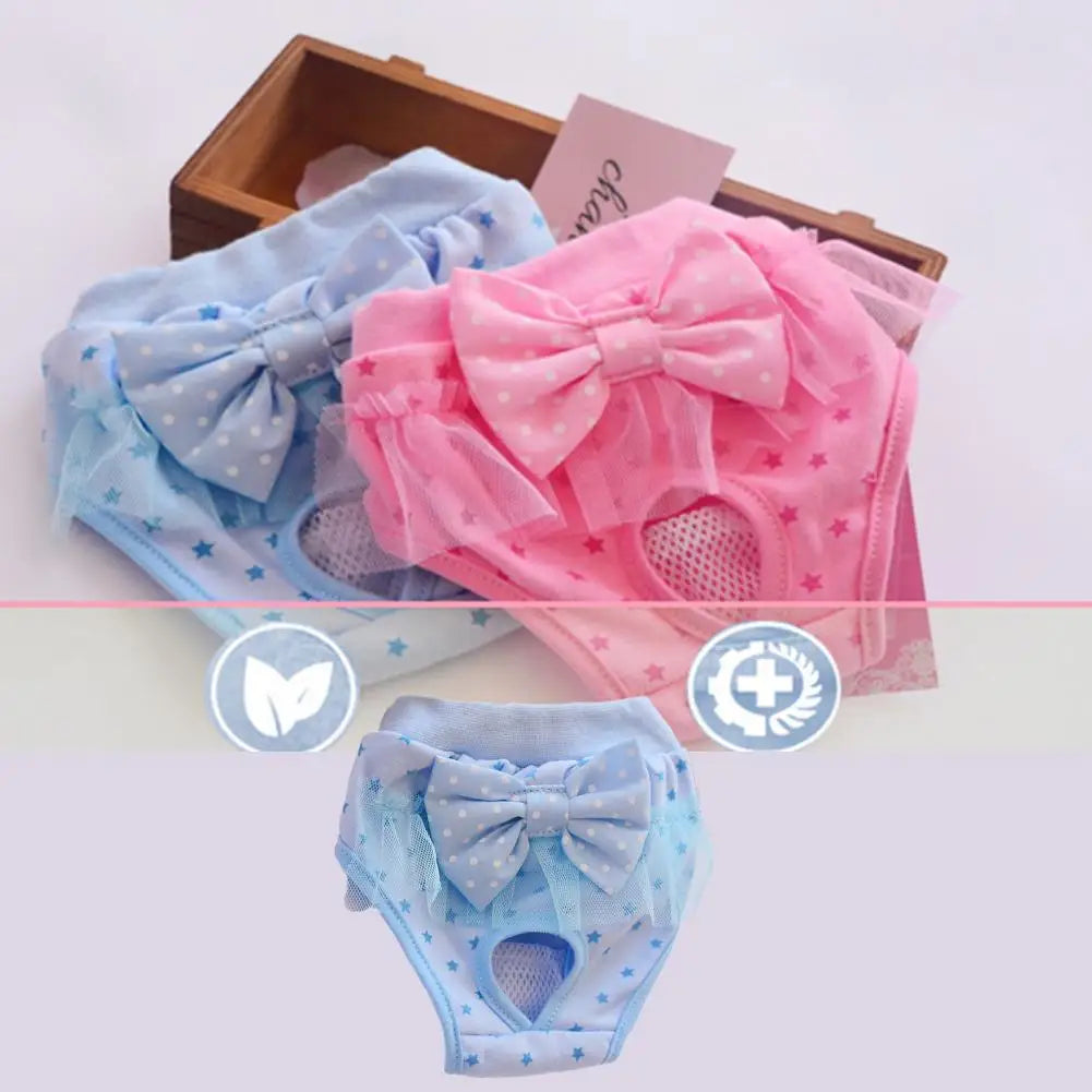 Dog Menstrual Pants Comfortable Anti-harassment Pet Sanitary Pants Breathable Cotton Puppy Bowknot Diaper Clothing Pet Supplies