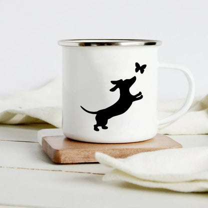 Peace Love Dogs Print Creative Enamel Coffee Mugs Cartoon Dachshunds Dog Paw Party Beer Juice Milk Cups Friend Birthday Gifts