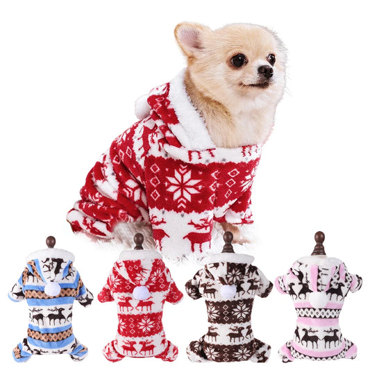 S-4XL Dog Pajamas for Small Medium Dogs Elk Printed Puppy Jumpsuit Winter Warm Pet Christmas Clothing Coral Velvet Sleepwear
