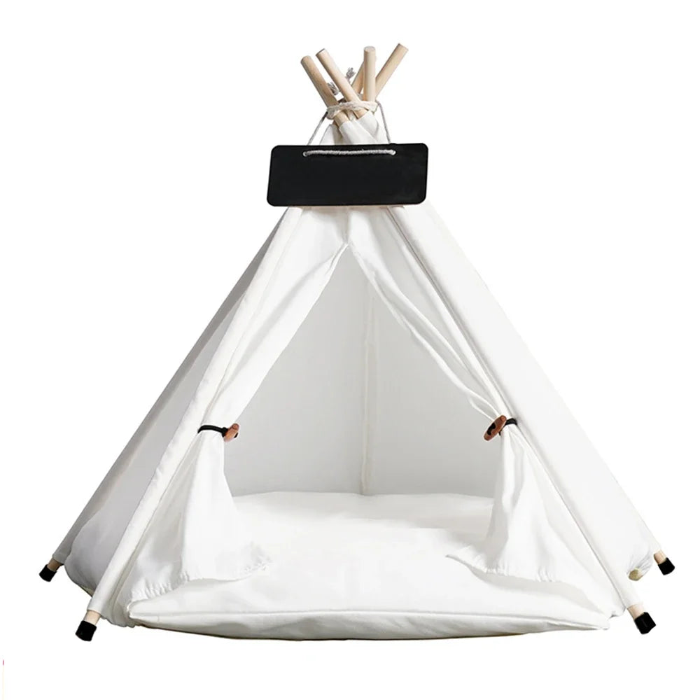 the TINY TEE-PEE - Pet Tent Dog/Cat Nest, Washable Doghouse Cat Tent, Semi Enclosed Insulated Cat/Doghouse, Foldable Dog/Cat Villa with Cushion and Blackboard