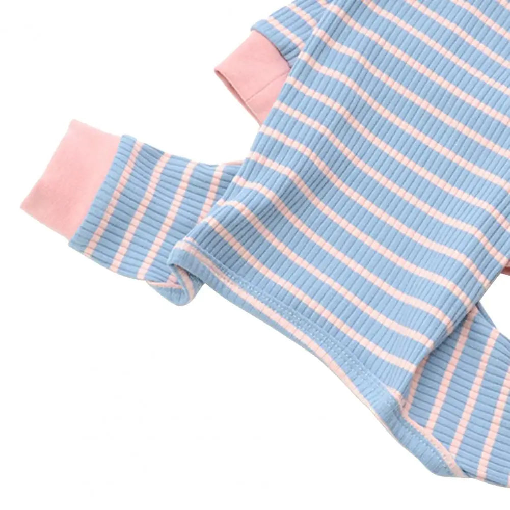 Dog Jumpsuits Striped Pattern Contrast Color Pet Romper O Neck Fabric Close Fitting Kitten Dogs Pajamas Costume For Winter