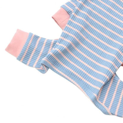 Dog Jumpsuits Striped Pattern Contrast Color Pet Romper O Neck Fabric Close Fitting Kitten Dogs Pajamas Costume For Winter