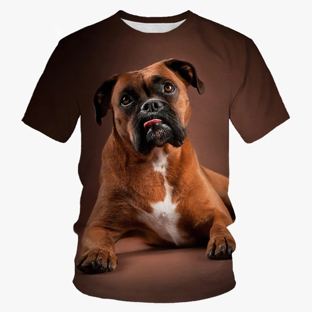 the ALPHA DOG CLUB - Summer Fashion Trend Novel Cute Dog 3D Printed Dog Pattern Trend Casual Comfortable Short Sleeved Top