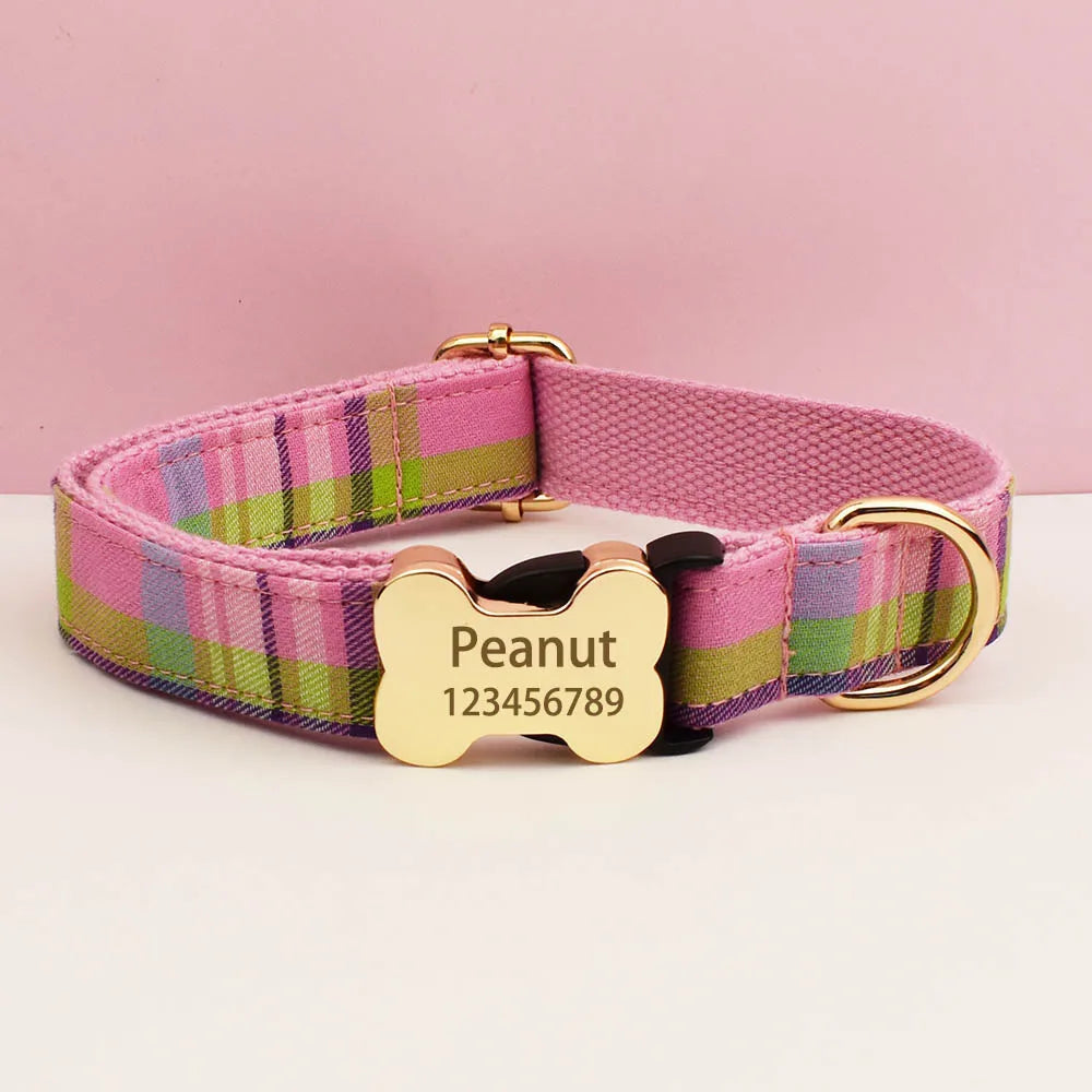 the CUSTOMCREST PLAID COLLAR - Custom Design Logo Plaid Dog Collar, High Quality Cotton Pet Accessories, Personalized, Lead Your Dog - Stand Out in Style