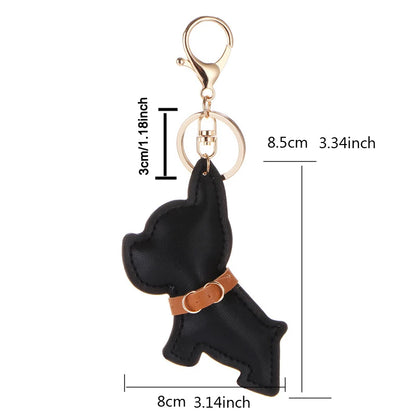 cute fashion pu leather French bulldog keychain keyring for women ladies animal car key chain handbag backbag pendant bag charm