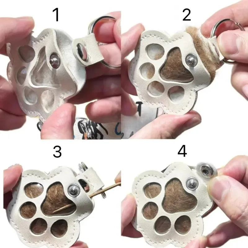 Pet Hair Memorial Keychain PU Leather Keepsake Locket for Cat Dog Fur Collection Memorial Keyring Gifts Decoration Accessories