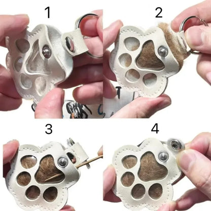 Pet Hair Memorial Keychain PU Leather Keepsake Locket for Cat Dog Fur Collection Memorial Keyring Gifts Decoration Accessories