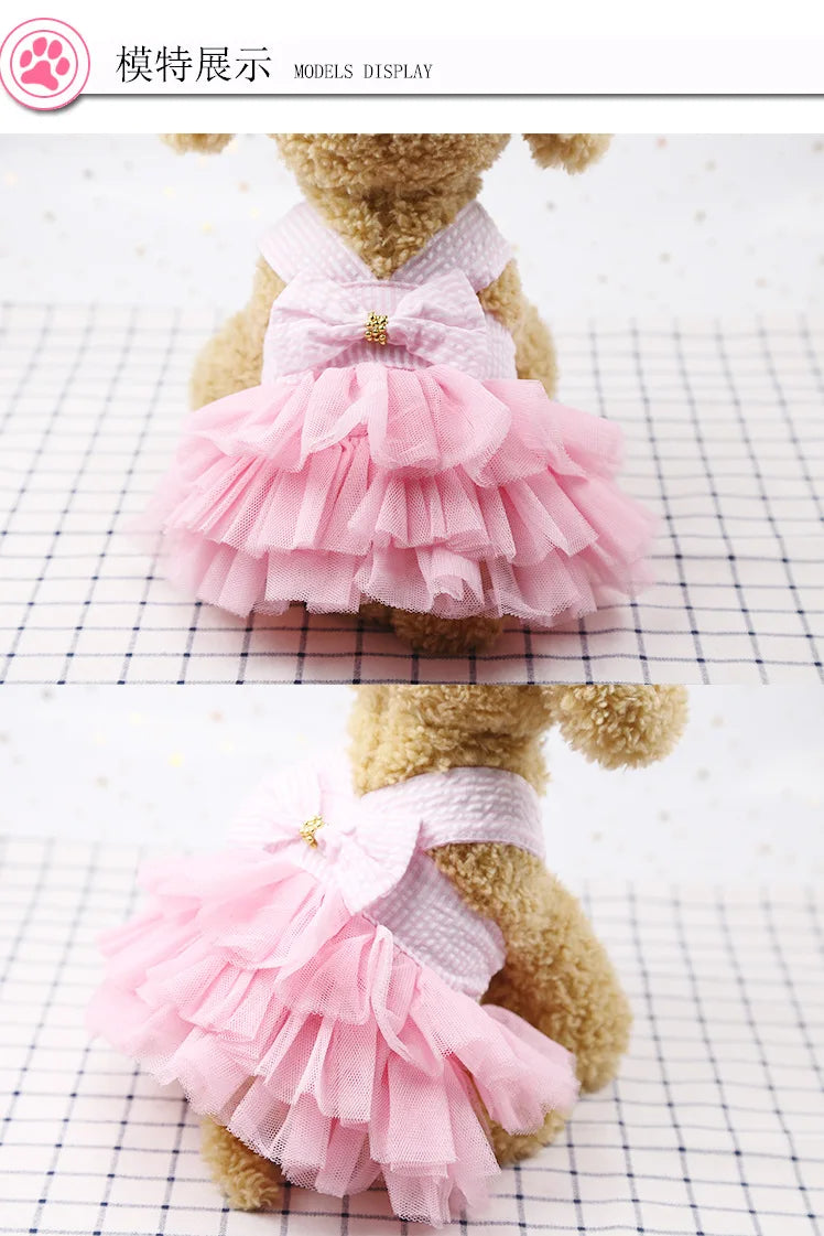 Dog Summer Dress Cat Lace Skirt Pet Clothing Chihuahua Stripe Skirt Puppy Cat Princess Apparel Cute Puppy Clothes Pet Product