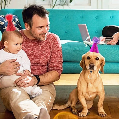 Cute Decorative Pet Birthday Hat Adjustable Foldable Dog Sparkling Hat with Ball Cat Headgear for Birthday