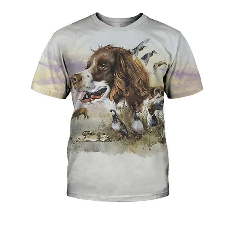 the HUNTING DOG - Hunting Dog Print T-Shirts for Men, Round Neck Short Sleeve Dachshund Graphic Tops, Casual Men/Women T-Shirts