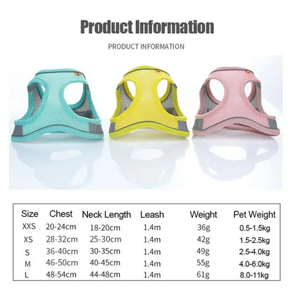 Safe Design Adjustable Cat/Dog Harness Vest for Small Medium Cat/Dogs Pet Harness Chest Rope & Reflective Strips Breathable