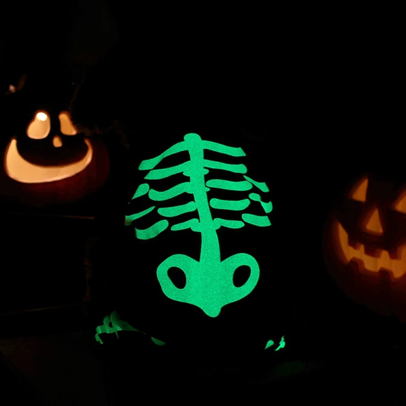 Halloween Dog Costume Glow-in-the-Dark Skeleton Bone Design Dog Clothes Cozy Polyester Jumpsuit for Small to Medium Breeds