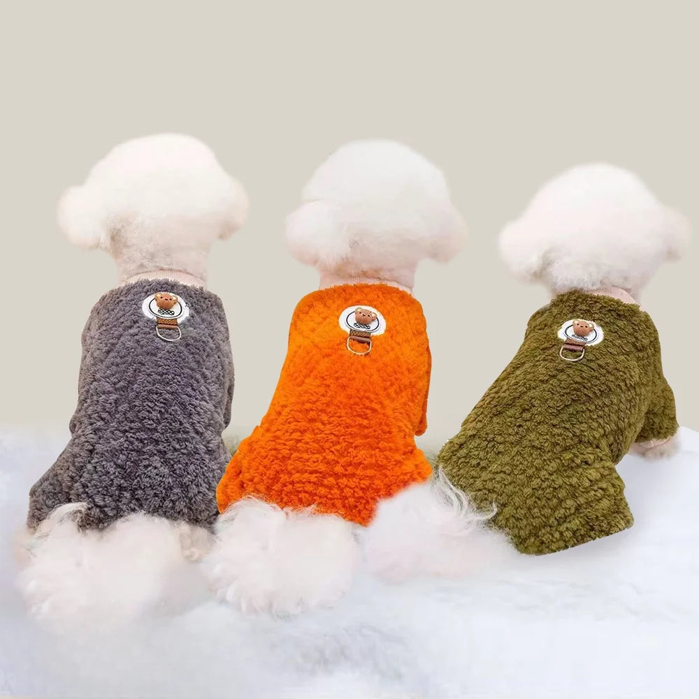 Dog Pajamas Winter Plush Onesie, Warm Puppy Jumpsuit Cozy Costume for Cats Small Dogs Rabbit Guinea Pig Hamster Clothes