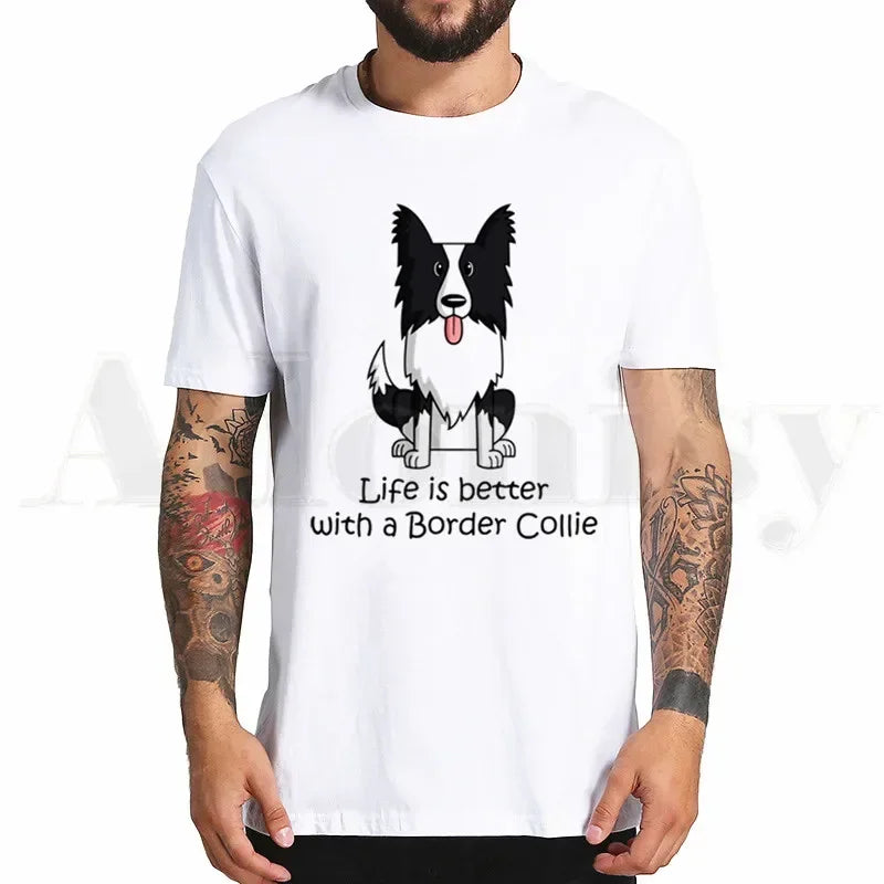 the BORDER COLLIE - Border Collie Print T-Shirt, Hip Hop Girl Print Top Tees, Harajuku Dog Cartoon Funny Kawaii Art T-Shirts, Men Fashion Summer T-Shirts
