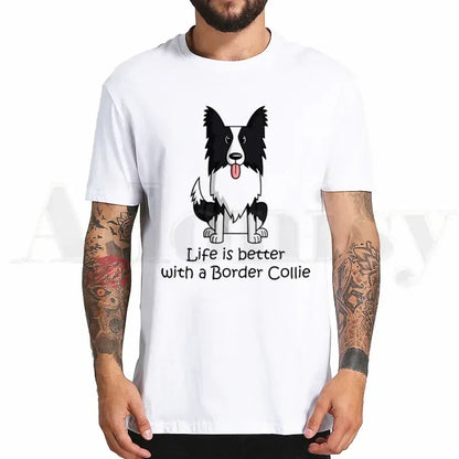 the BORDER COLLIE - Border Collie Print T-Shirt, Hip Hop Girl Print Top Tees, Harajuku Dog Cartoon Funny Kawaii Art T-Shirts, Men Fashion Summer T-Shirts