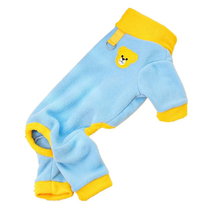 Bear Pattern Plush Dog Jumpsuit Colorful with D Ring Dog Four Legged Clothing Comfortable Pet Base Shirt Warm Dog Pajamas
