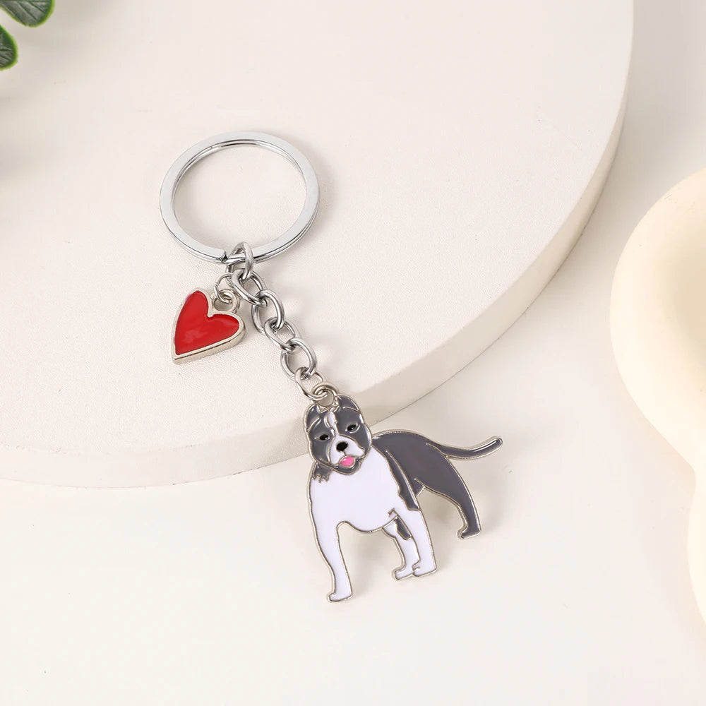 Metal Cute Dachshund Bulldog Dog keychains car key ring pet dogs heart Tag key men gift Metal Pendant best friend gifts