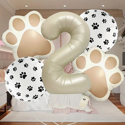 7Pcs Animal Let's Pawty Dog Cat Paw Aluminum Balloon 40 inch Cream Number Birthday Party Decoration Balloon Baby Shower Supplies