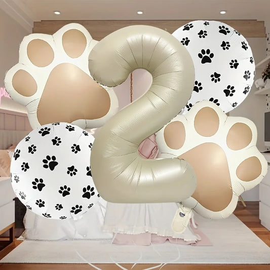 7Pcs Animal Let's Pawty Dog Cat Paw Aluminum Balloon 40 inch Cream Number Birthday Party Decoration Balloon Baby Shower Supplies