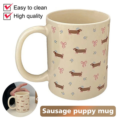 340ML Coffee Mug Cute Dachshund Dog Pattern Ceramic Cup with Handle Coffee Tea Milk Cups Breakfast Water Cup Kitchen Drinkware