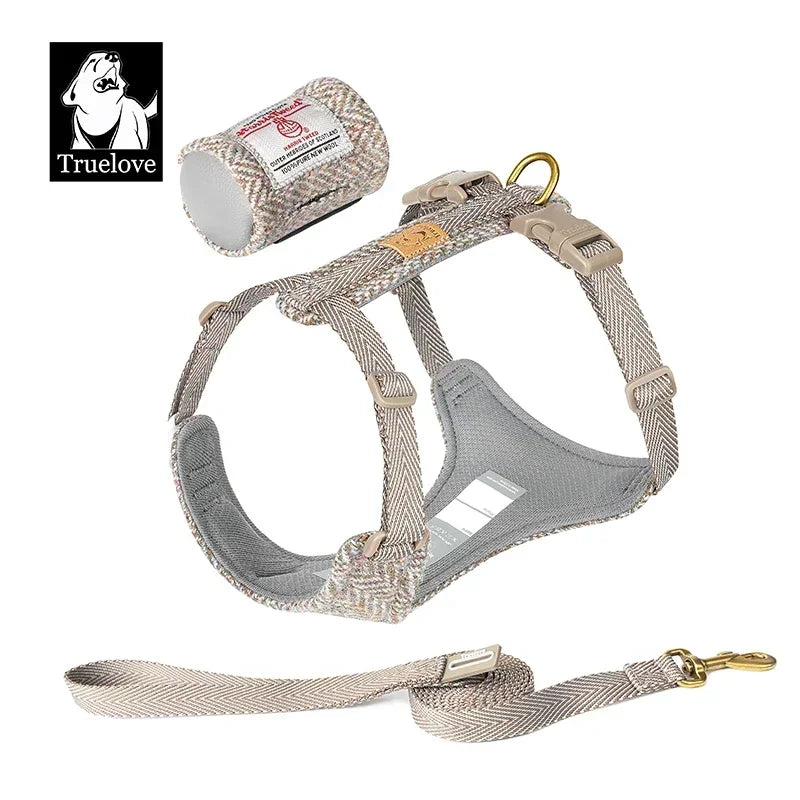 the TWEEDTREK HARNESS SET - Truelove Pet Harness Leash Set, Harris Tweed Fabric, No Pull Dog Vest Harness for Walking/Training, Adjustable, Easy Control