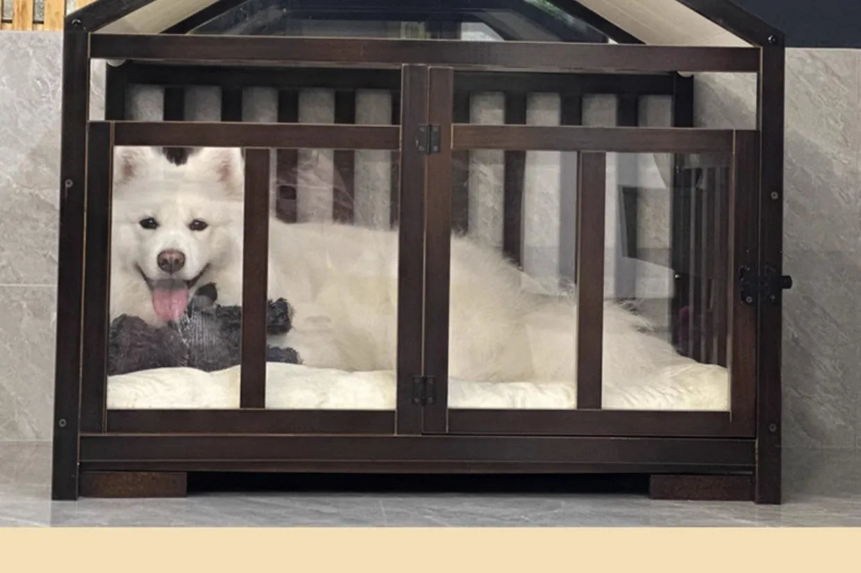 the DOG BONE DOGHOUSE - Solid Wood Doghouse, Large Space Double Doors Indoor Breathable Small Dog Washable Cat's Nest Doghouse, Waterproof Pet Bed