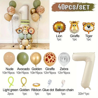 40 Pieces Jungle Retro Animal Balloons for Kids Birthday Number 12345 Gender Reveal Party Decoration Set Digital Birthday Ball
