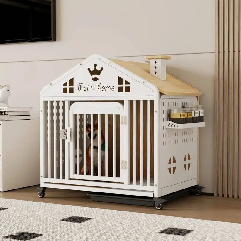 the DOG VILLA - Multi-Functional Solid Wood Steel Frame Pet Dog Villa, Small/Medium-Sized Dog Cage, Indoor Outdoor Dog Cage, Dog Bed with Toilet