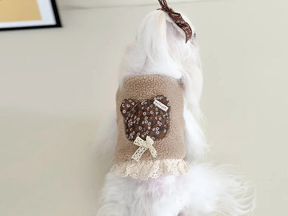 Pet Flower Plush Coat Dog Flower Cake Skirt Cute Dog Plush Hat Dog Clothes Winter Bear Flower Plush Thick Vest Coat Bottom Skirt