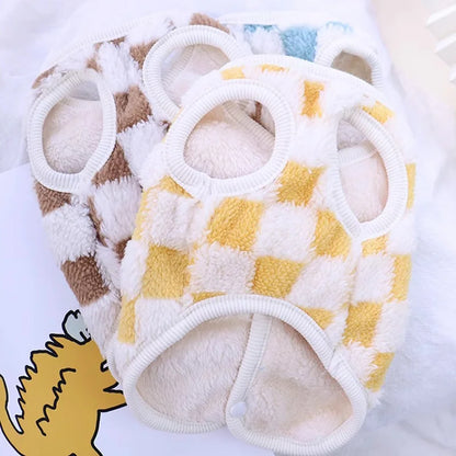 Winter Warm Pet Dog Coat Plaid Dog Clothes with D-ring Plush Pet Jacket for Small Medium Dogs Chihuahua Yorkie Costume