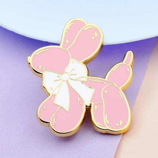Pink Balloon Dog Enamel Pin Cute Puppy With Bow Tie Brooch Pastel Jewelry Hot Girl Gift Accessories