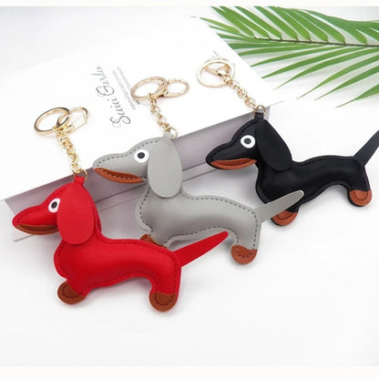 Mini Dachshund Dog Keychain  PU Leather Animals Keyring Hanging Ornament Backpack Handbag Charm Gift for Men Women
