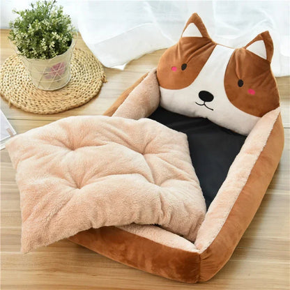 Cute Cartoon Pet Beds for Small Medium Dogs Winter Warm Puppy Cat Sofa Bed Washable Chihuahua Bulldog Kennel Mascotas Supplies