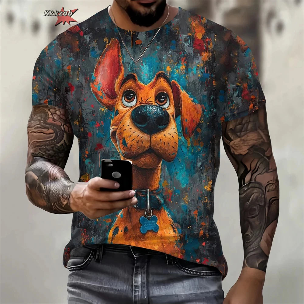 the CRAZY DOG - Summer Funny Dog Pattern 3D Print Men's T-Shirt, Casual O-Neck Loose Short Sleeve Fashion Trend Men Clothing, Oversized T-Shirt