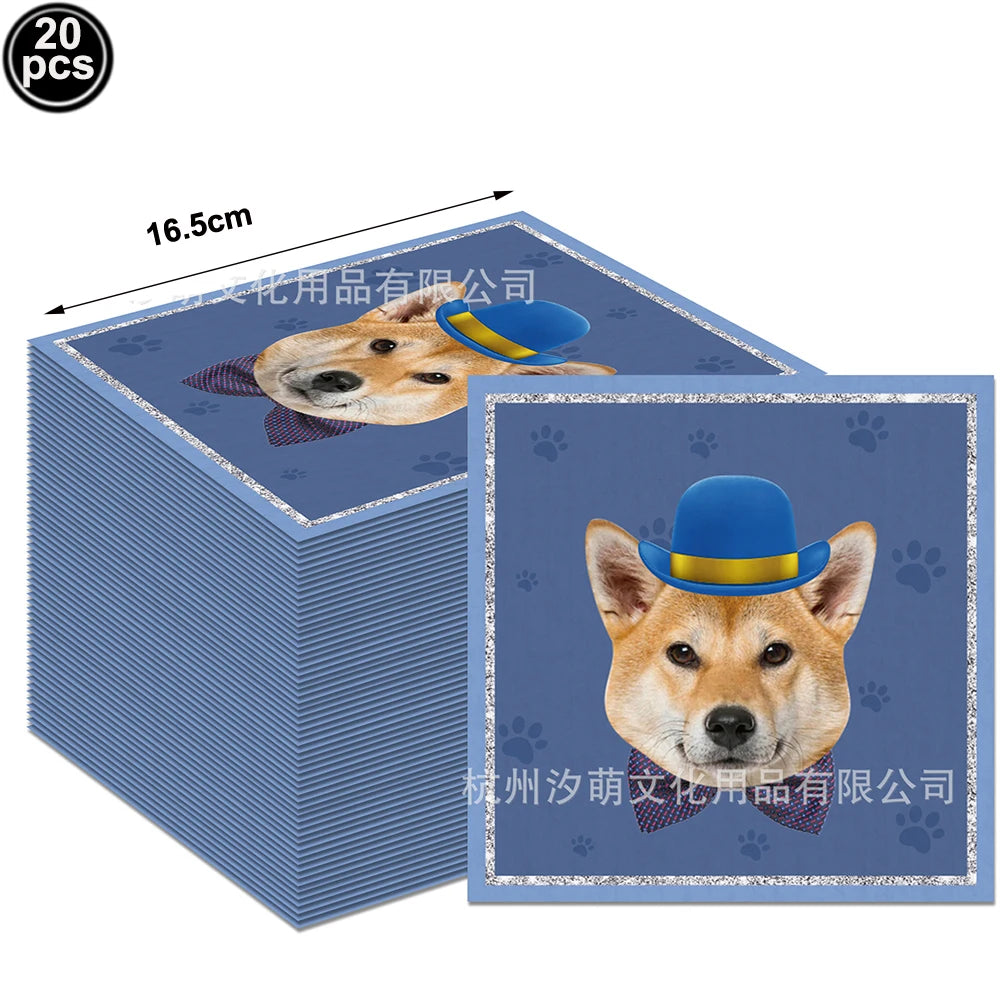 20pcs Cartoon Dog Disposable Napkins Dog Decoration Paw Prints Dog Themed Kids Birthday Party Baby Bath Decoration Supplies