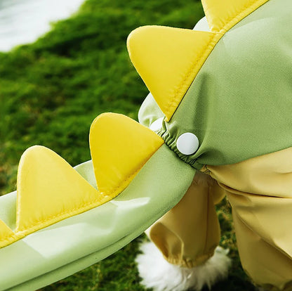 the DINO-DOG - Cute Dinosaur Raincoat Leashable Bichon Frise Four Legs Waterproof Clothes, Pet Rain Reflective Hoodie