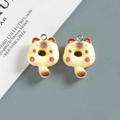 10pcs Cute Doughnut Cat animal Charms Resin Pendant For Jewelry Making Accessories DIY Earrings Necklace Keychain