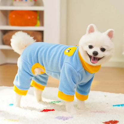 Bear Pattern Plush Dog Jumpsuit Colorful with D Ring Dog Four Legged Clothing Comfortable Pet Base Shirt Warm Dog Pajamas