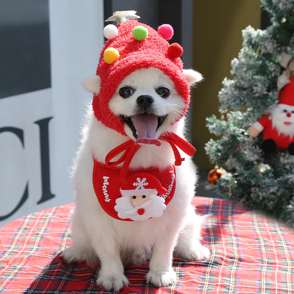 the MERRY CANINE - Funny Dog Christmas Hat, Pets Santa Bibs, New Year Party Cosplay Costume, Puppy Cap, Cute Cats Bandana, Clothes Accessories Gift