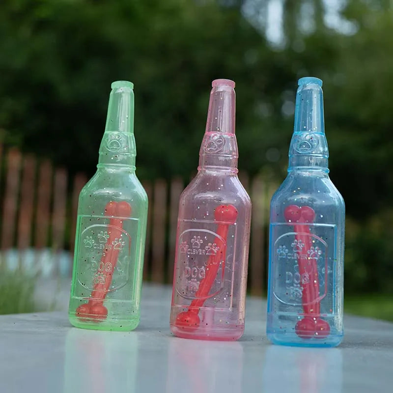 Pet Chew Toy Summer Floating Rubber Bottle For Puppy Interactive Teeth Cleaning Dog Squeaky Toy With Bone Dogs Toys