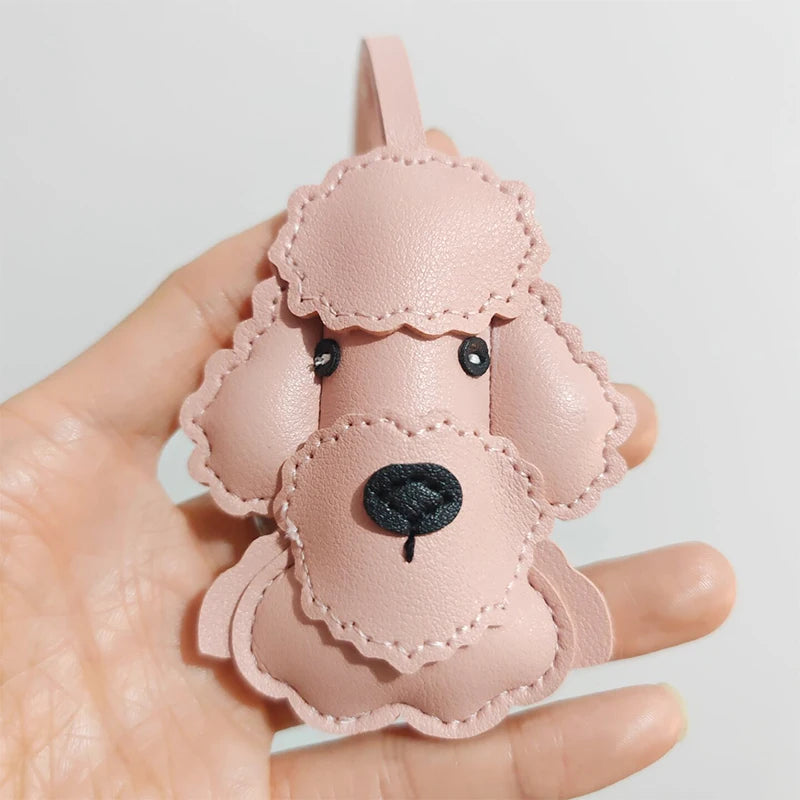 trendy cute kawaii cartoon leather Poodle dog bag charm pendant keychain animal backbag handbag decoration charm for women men