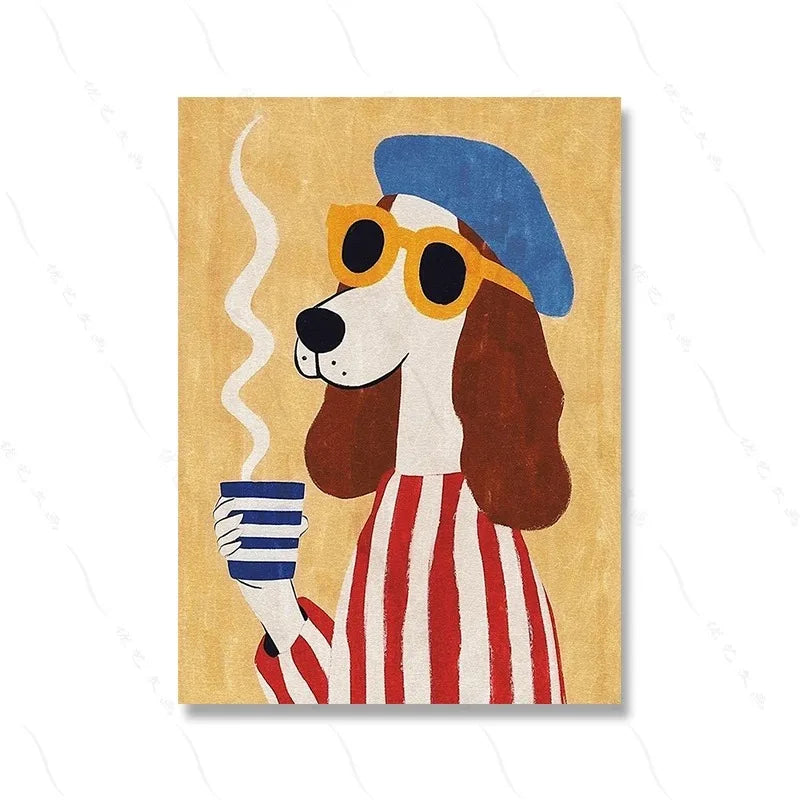 Funny Animals Lion Cheetah Dog Bear Skateboard Posters Prints Wall Art Canvas Nursery Pictures for Kids Girls Boys Room Decor