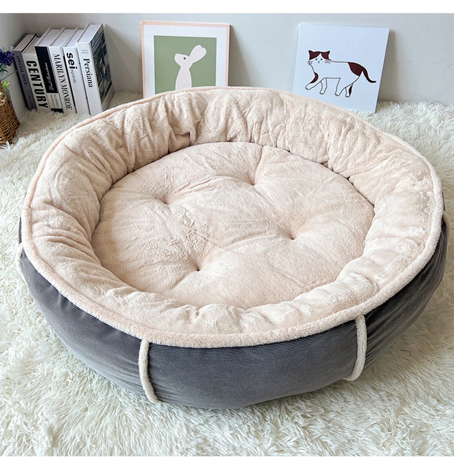 Corduroy Dog Bed Warmth Short Plush Pet Round Beds Soft PP Cotton Filling Sofa for Small Medium Big Dog Pets Dogs Accessories