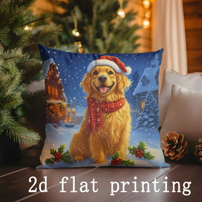 Home Decor Christmas Scenes: Dog, Bird, Cabin Pillow Covers Pattern Cushion Cover Suitable for Sofa Bedroom Car Pillow Cover