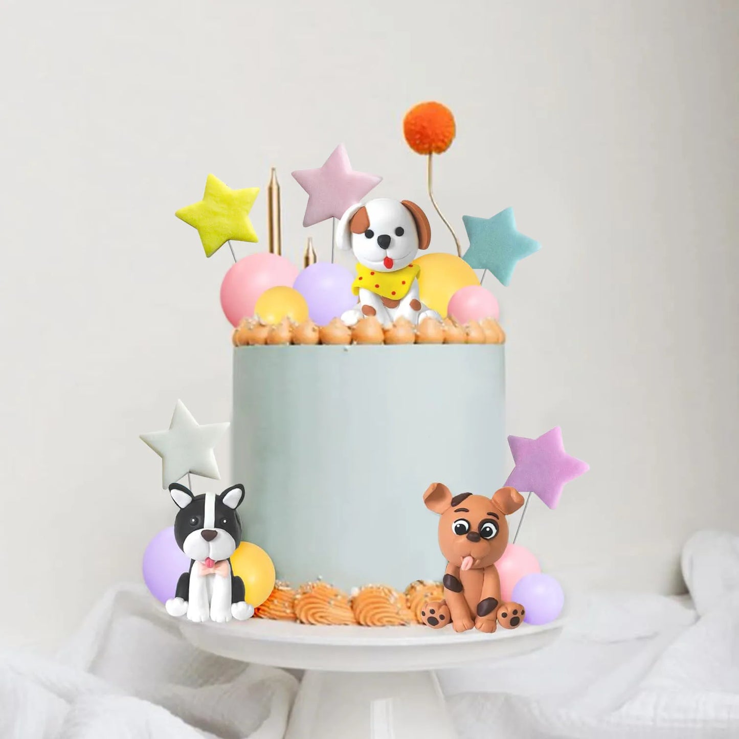 17 PCS Dog Cake Topper Figurines Puppy Star Ball Cake Topper for Dog Birthday Party Dog Pet Party Baby Shower Supplies