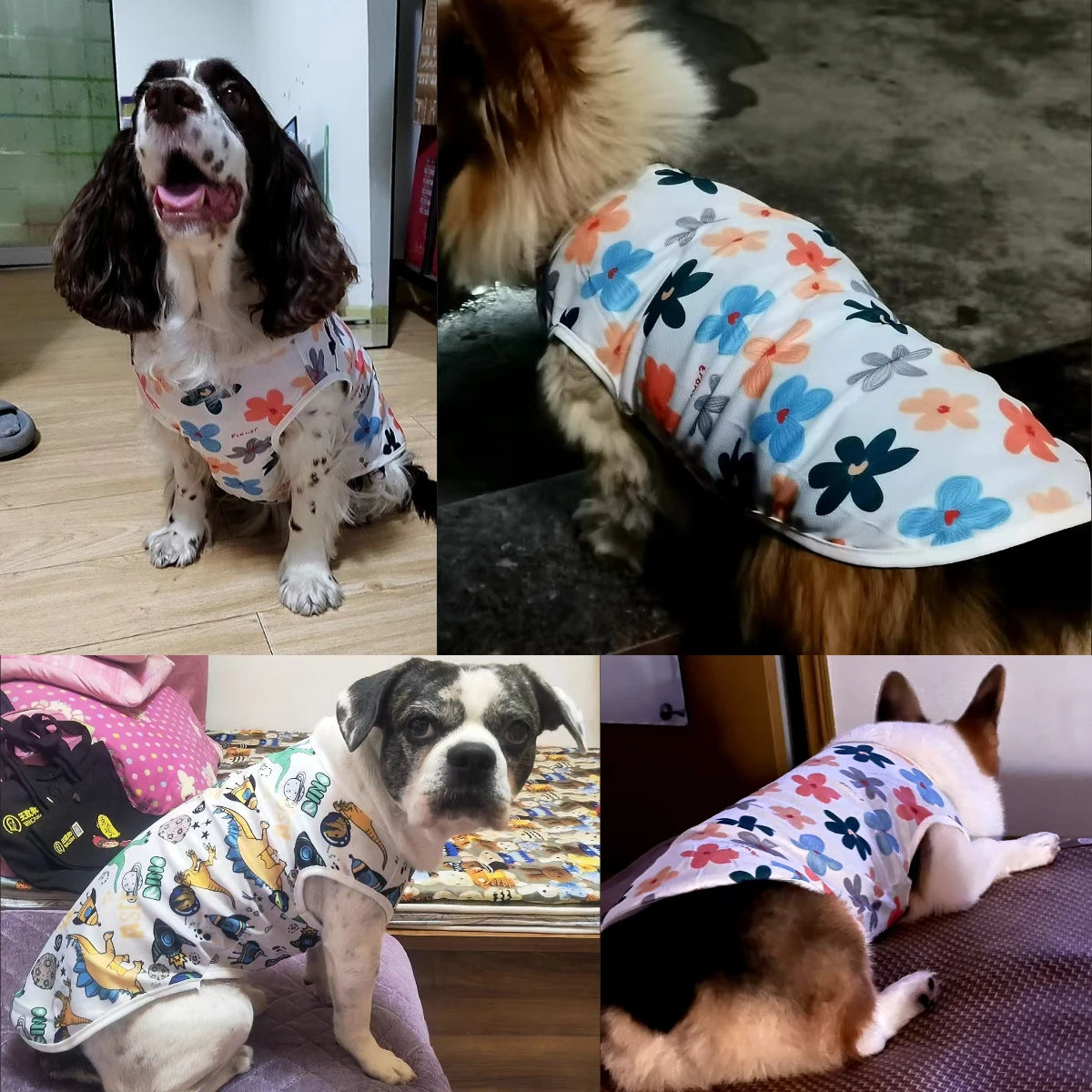 Cute Summer Pet Dog Cooling Vest Cartoon Soft Clothing Summer Casual Shirts Small Medium Large Dogs Puppy French Bulldog Clothes