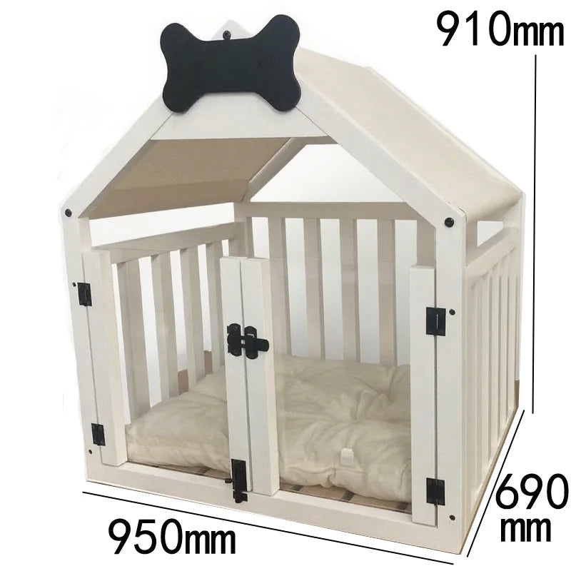 the DOG BONE DOGHOUSE - Solid Wood Doghouse, Large Space Double Doors Indoor Breathable Small Dog Washable Cat's Nest Doghouse, Waterproof Pet Bed
