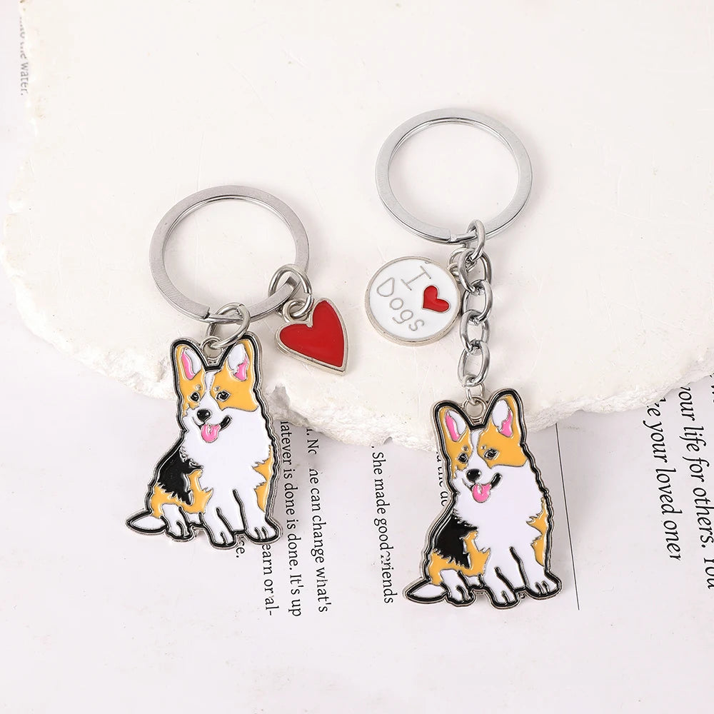 Metal Cute Dachshund Bulldog Dog keychains car key ring pet dogs heart Tag key men gift Metal Pendant best friend gifts