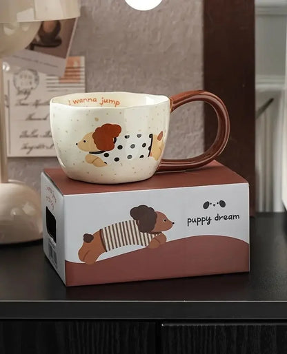 Sausage Puppy Breakfast Cute Ceramic Mug Creative Home Water Cup High Aesthetic Office Coffee Cup Milk Coffee Household Cup